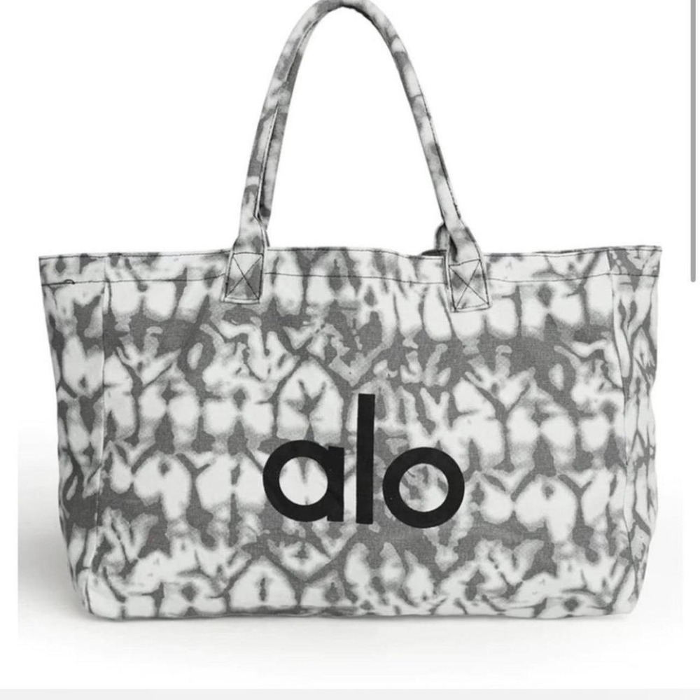 Alo Yoga Tie Dye Canvas Tote Bag Grey White Logo Gym Shopper Bag - Picture 1 of 5